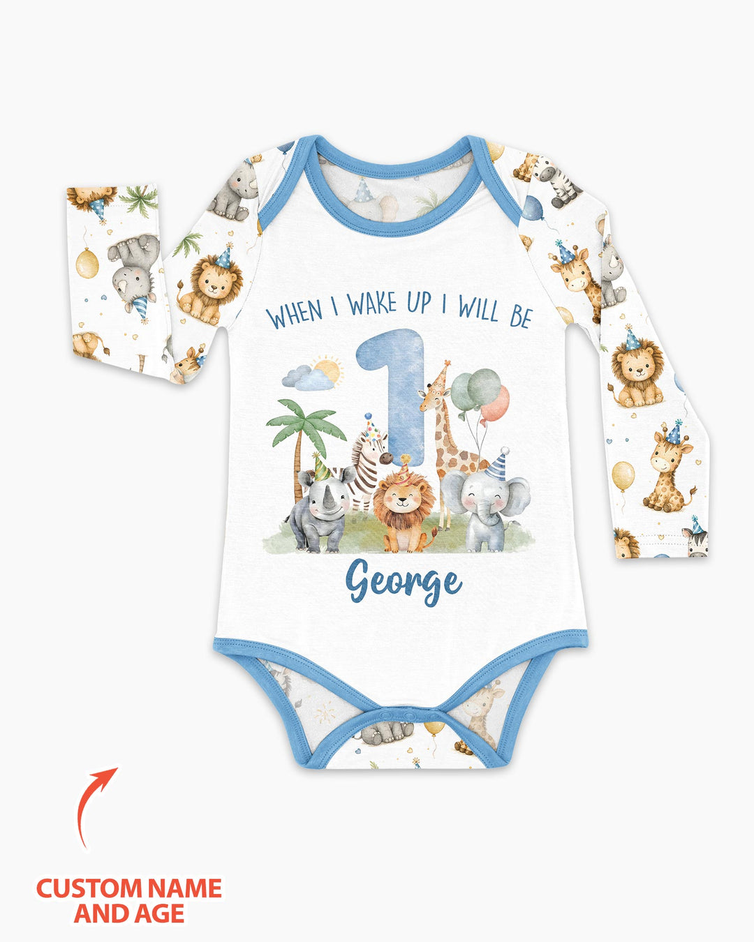 Custom Name Safari Animals When I Wake Up I Will Be Birthday Bamboo Bodysuit