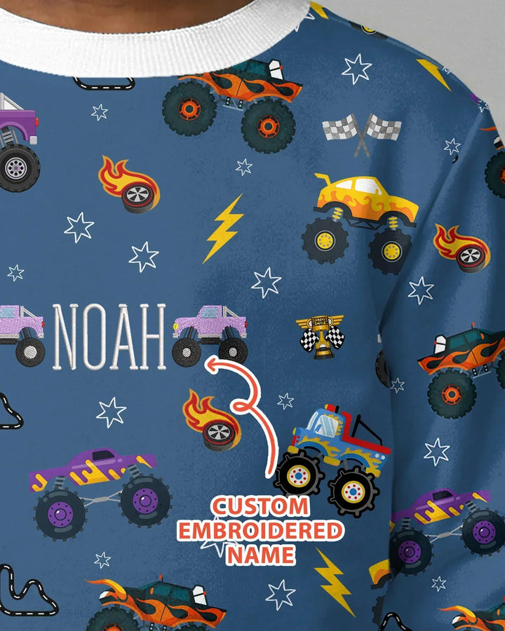Crewneck-Sweatshirt aus Bambus mit verrücktem Truck-Motiv und individuellem Namens-Stick