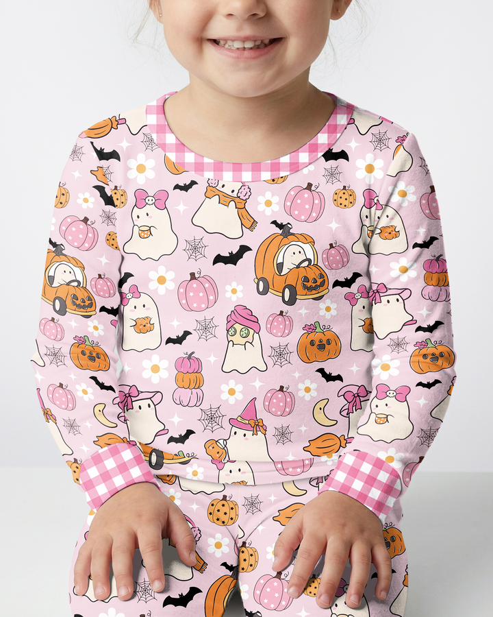 Pink Boo Patch Bamboo Two Piece Long Sleeve Pajama Set