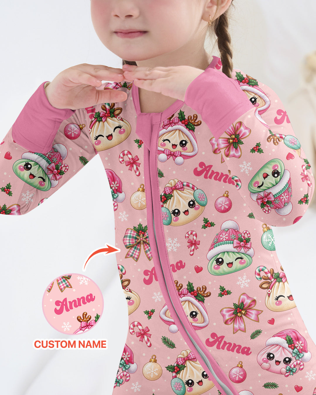 Custom Name Kawaii Christmas Dumpling Bamboo Convertible Zippy