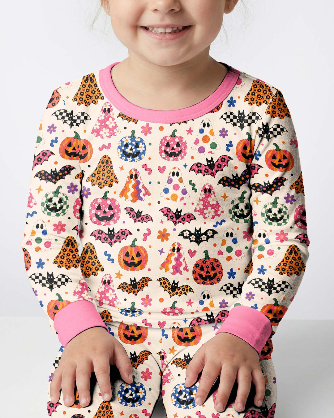 Funky Retro Ghosts Bamboo Two Piece Long Sleeve Pajama Set
