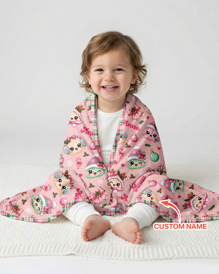 Custom Name Kawaii Christmas Dumpling Bamboo Blanket