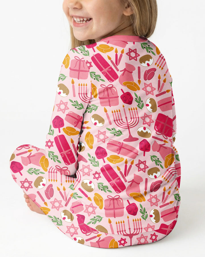 Oy to the World Hanukkah Bamboo Two Piece Long Sleeve Pajama Set