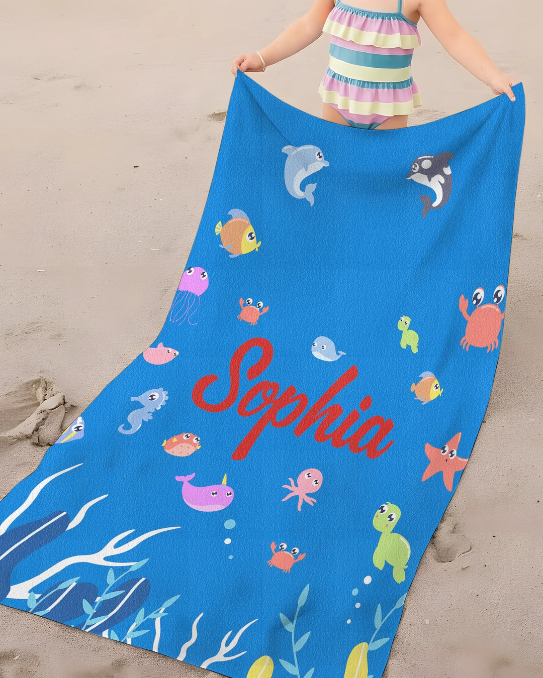 Personalisiertes Obst Palmen Meerestiere Bambus Strandtuch