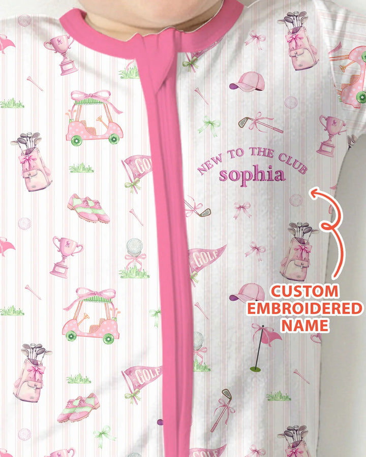 Custom Embroidered Golf Baby Girl Bamboo Convertible Zippy