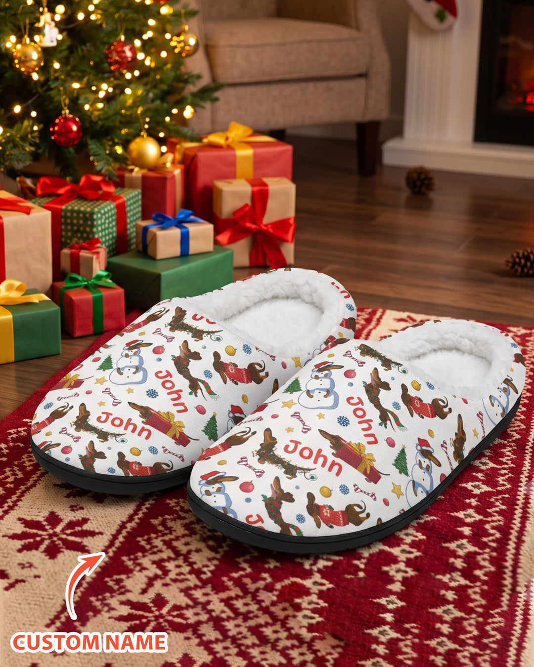 Candy Christmas Dog Flat Scuff Slipper