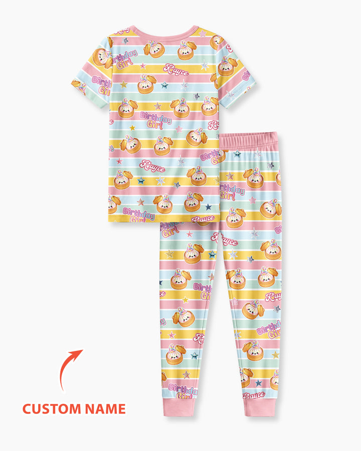 Custom Dumpling Birthday Girl  Bamboo Two Piece Short Sleeve Pajama Set