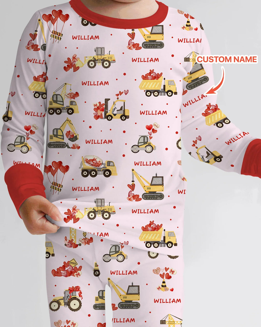 Custom Name Valentine Trucks Family Matching Bamboo Two Piece Long Sleeve Pajama Set