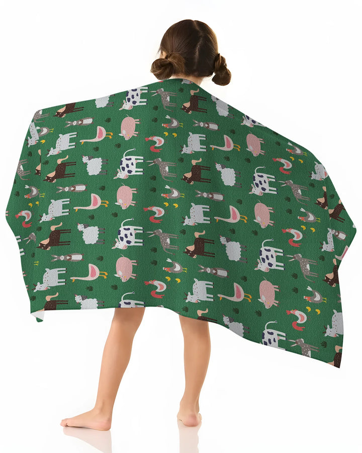 Green Farm Animals Bamboo Beach Towel