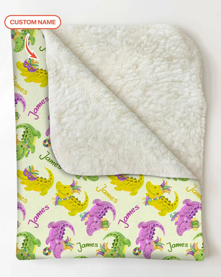Custom Name Mardi Gras Alligator Bamboo Blanket