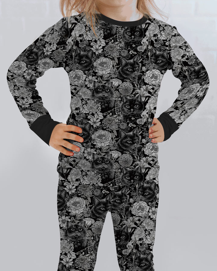 Midnight Cat Garden Bamboo Two Piece Long Sleeve Pajama Set