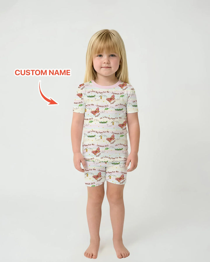 Custom Name He's Got Big Plans For Me Bamboo Two Piece Short Sleeve Pajama Set