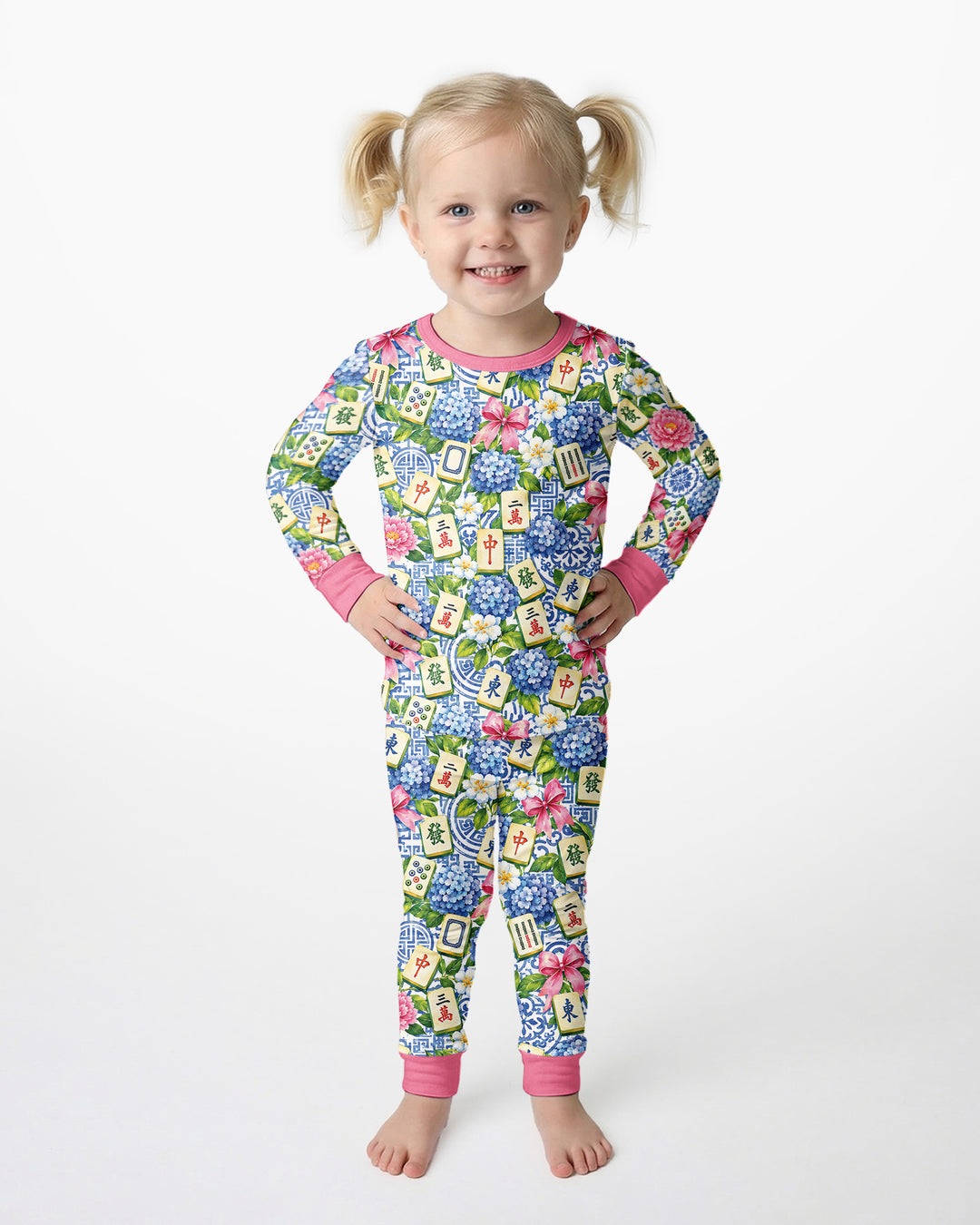 Mahjong in Bloom Bamboo Two Piece Long Sleeve Pajama Set