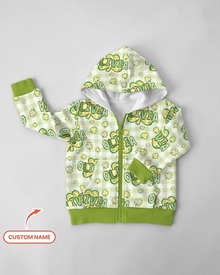 Lucky Shamrock Custom Name Bamboo Zip Hoodie