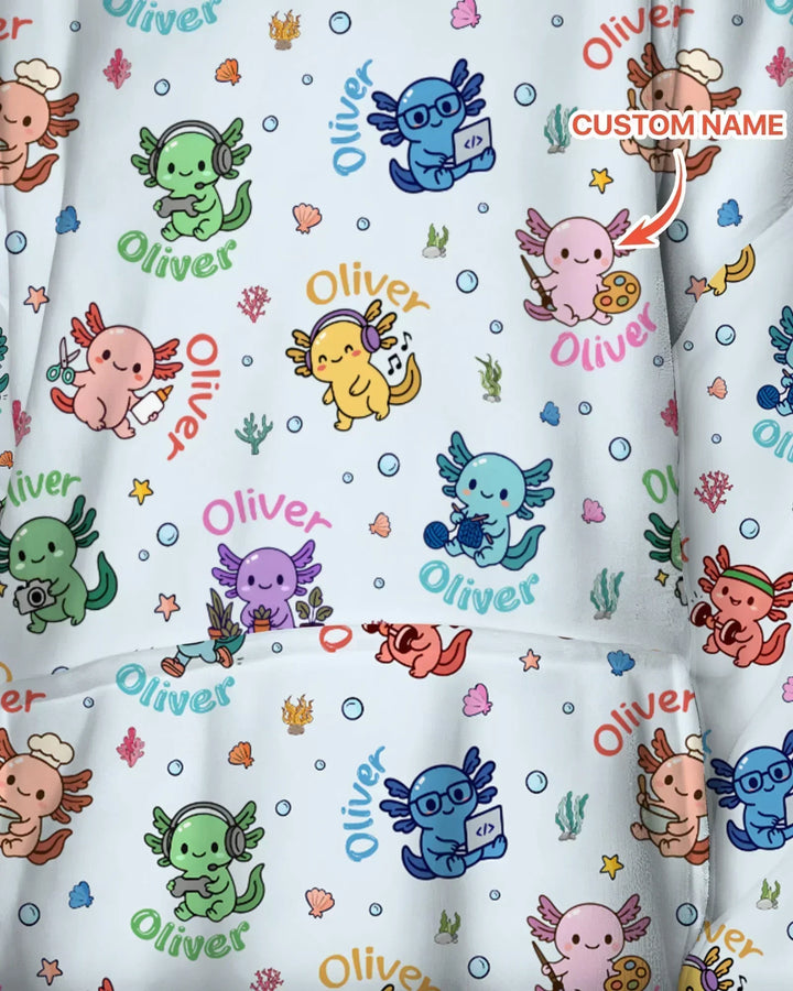 Personalisierte Namenssüße Hobby Axolotl Bambus Decken-Kapuzenjacke
