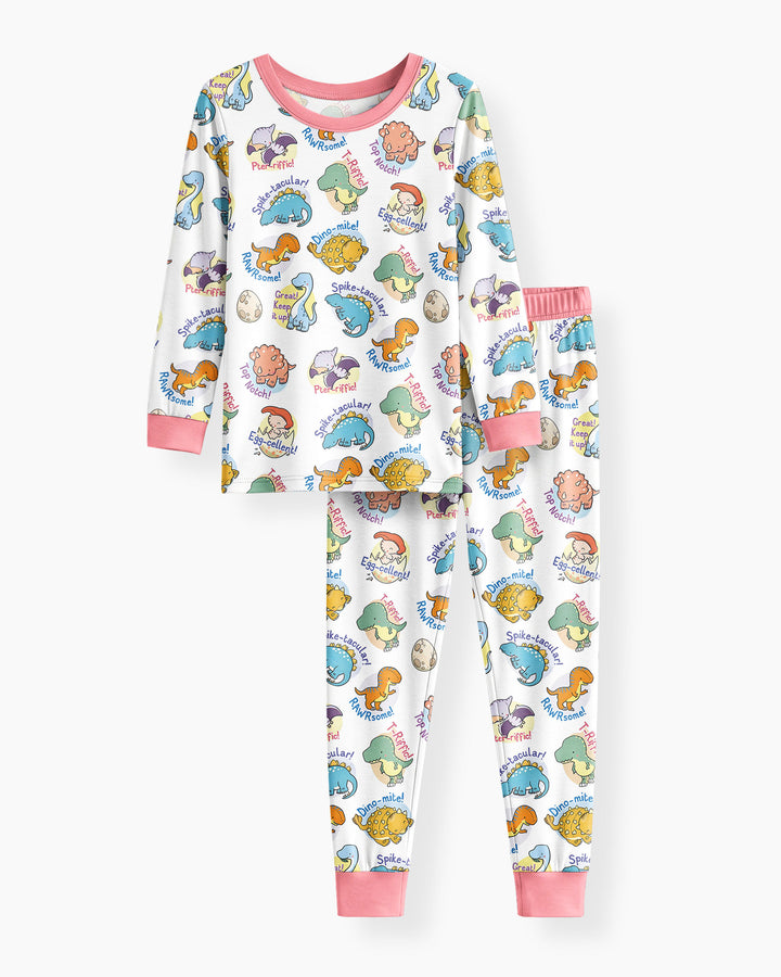 Cute Dinosaur Pun Bamboo Two Piece Long Sleeve Pajama Set
