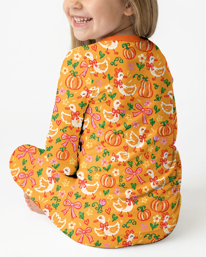 Cute Duck Pumpkin Fall Bamboo Two Piece Long Sleeve Pajama Set