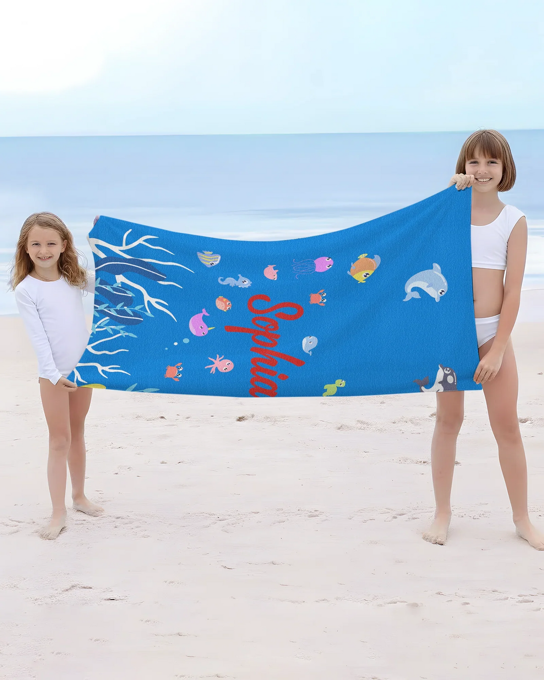Personalisiertes Obst Palmen Meerestiere Bambus Strandtuch