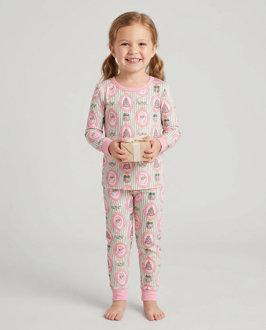 Vintage Christmas Keepsake  Bamboo Two Piece Long Sleeve Pajama Set