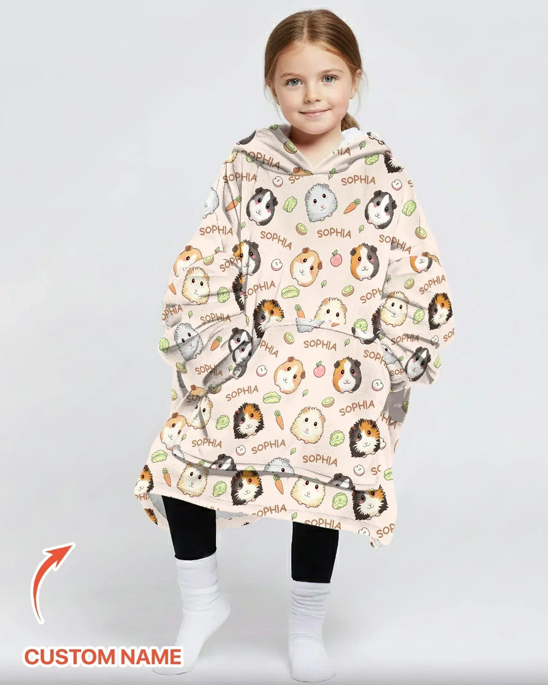 Personalisierbarer Name Süße Meerschweinchen Bambus Kuscheldecke Hoodie