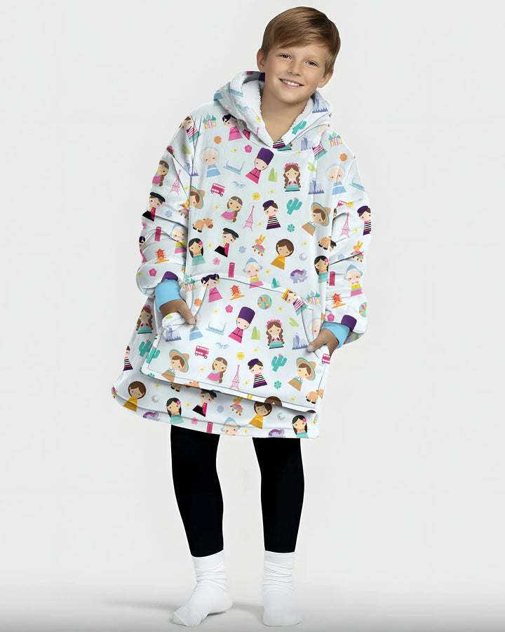 Tiny Friends Around the World Tragbarer Bambus-Deckenhoodie