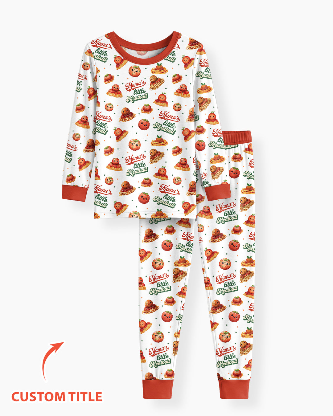 Custom Name Little Meatball Bamboo Two Piece Long Sleeve Pajama Set