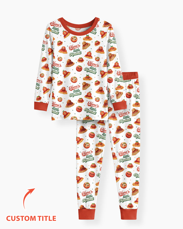 Custom Name Little Meatball Bamboo Two Piece Long Sleeve Pajama Set