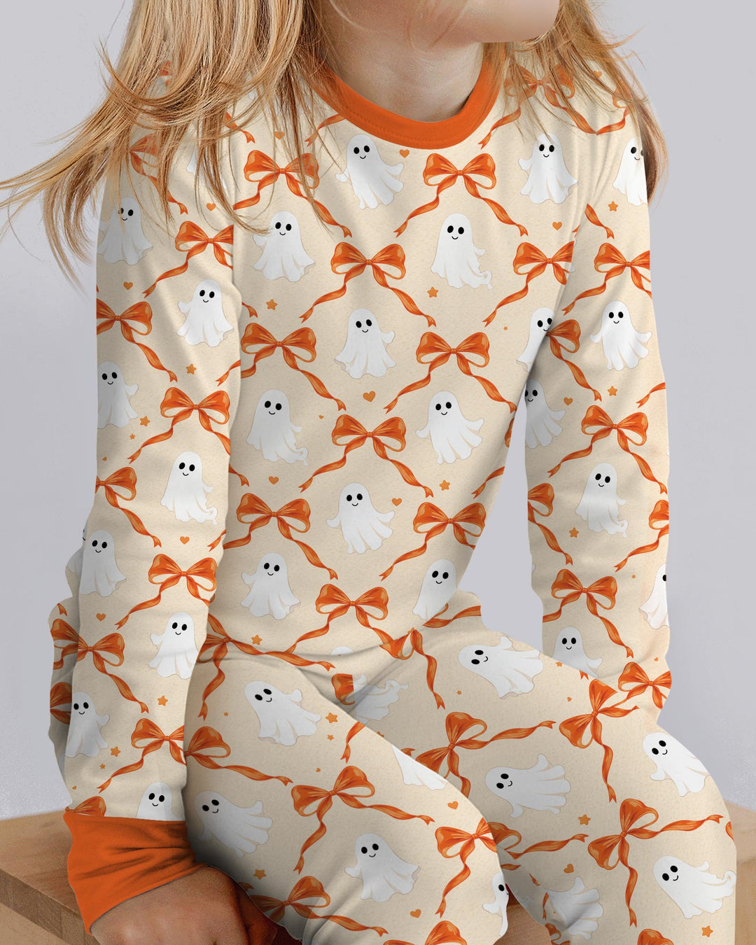 Cute Ghost Boo Coquette Halloween Bamboo Two Piece Long Sleeve Pajama Set