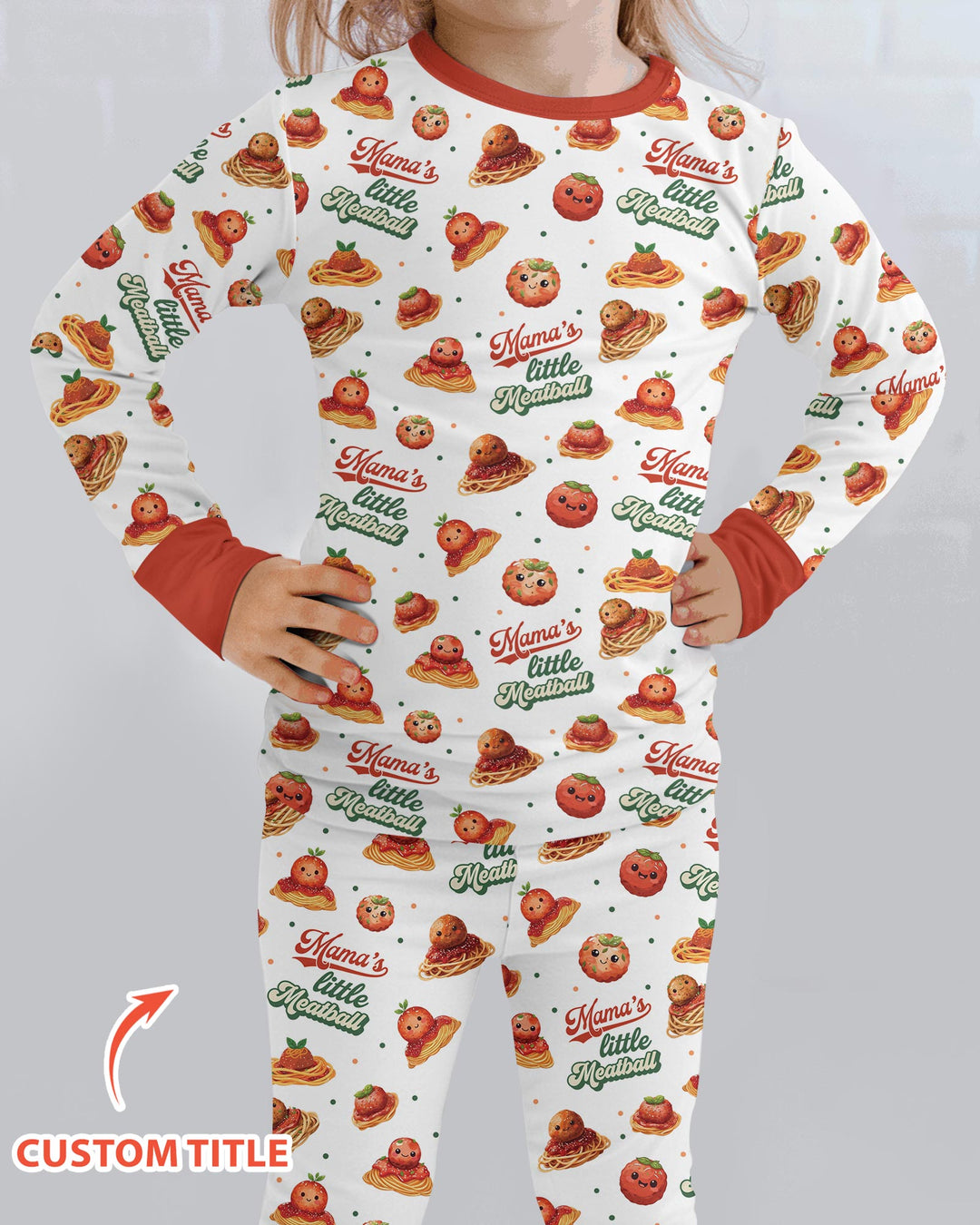 Custom Name Little Meatball Bamboo Two Piece Long Sleeve Pajama Set