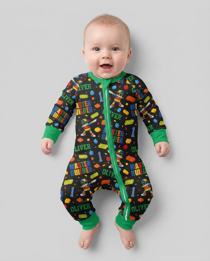 Custom Name and Age Master Builder Birthday Bamboo Convertible Zippy