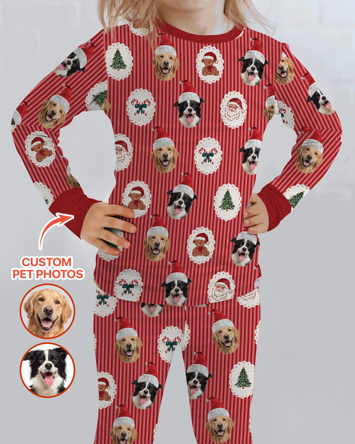 Custom Pet Face Christmas Cameo Bamboo Two Piece Long Sleeve Pajama Set