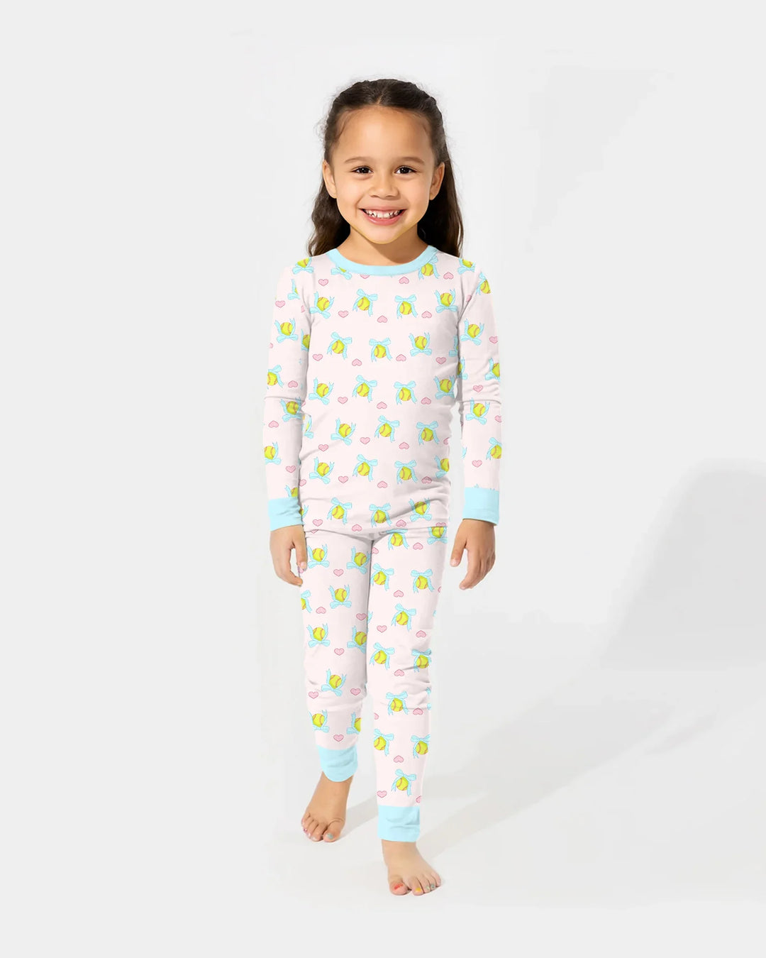 Softbal Coquette Bow Two Piece Long Sleeve Pajama Set