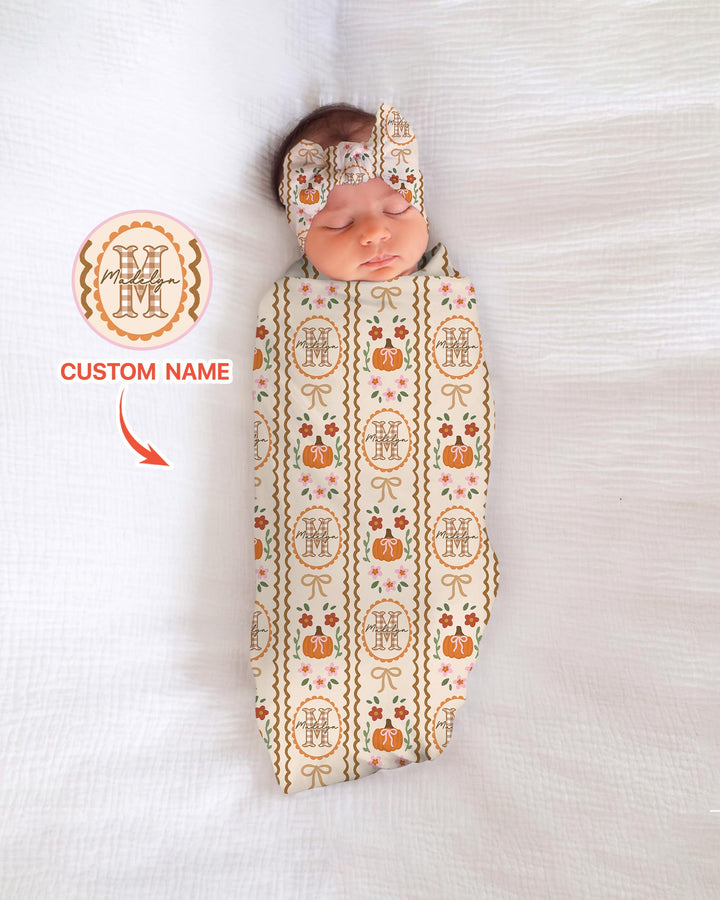 Custom Name Pumpkin Cottage swaddle blanket