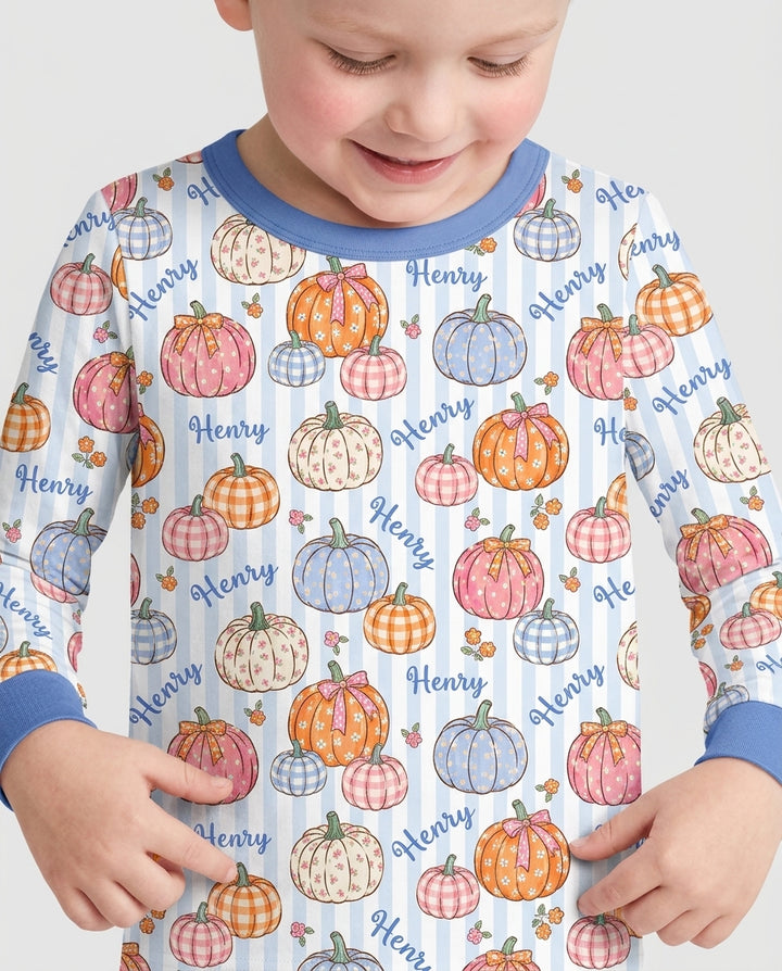 Custom Name Pumpkin Patch Bamboo Two Piece Long Sleeve Pajama Set