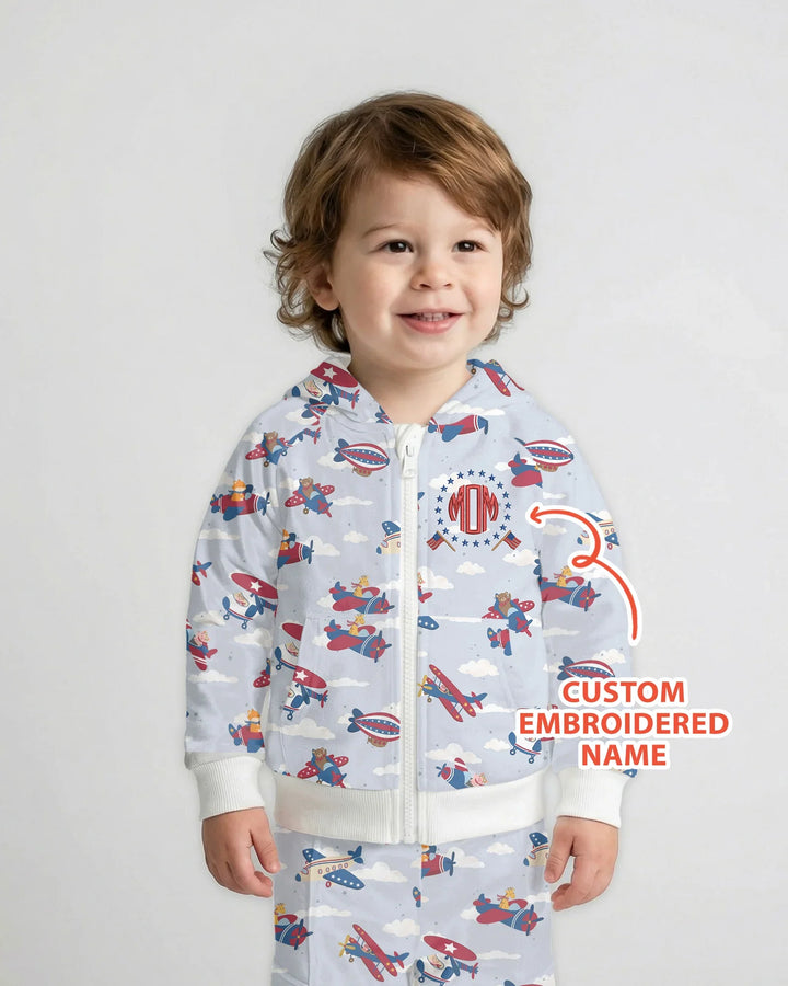 Custom Name Embroidered American Pilot  Bamboo Zip Hoodie
