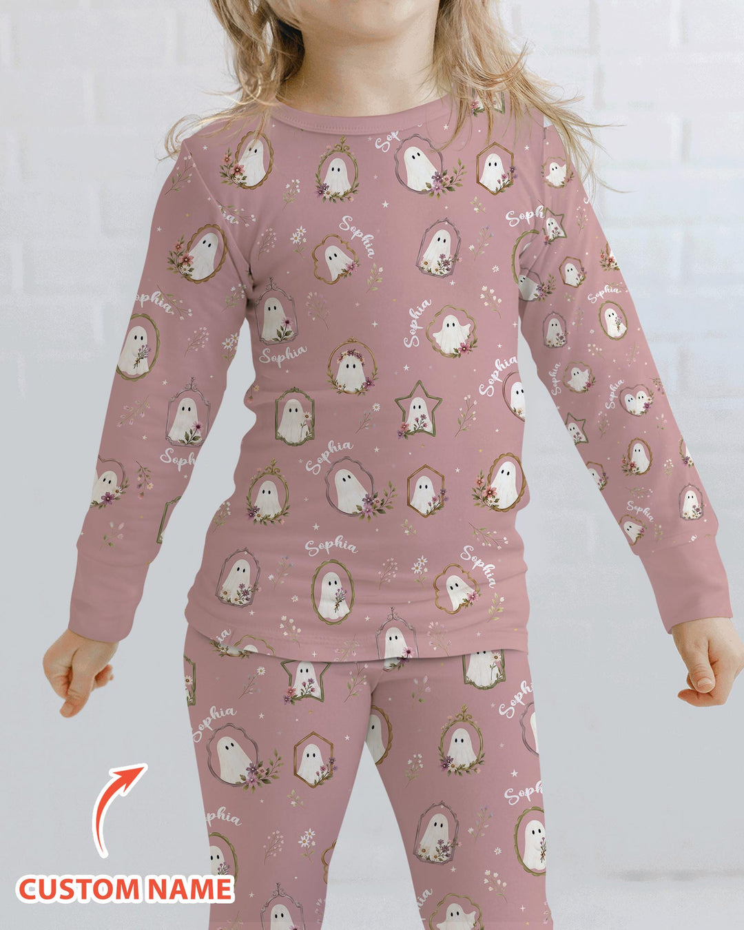 Vintage Floral Ghost Halloween Bamboo Two Piece Long Sleeve Pajama Set