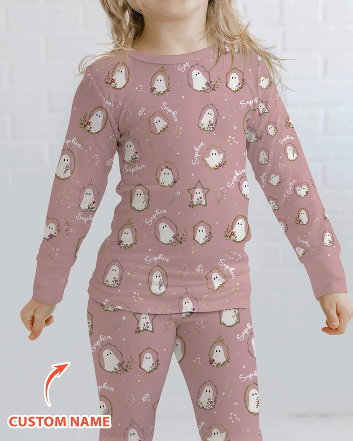 Vintage Floral Ghost Halloween Bamboo Two Piece Long Sleeve Pajama Set
