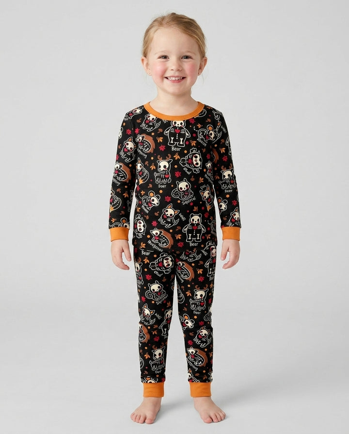 Kawaii Skeleton Woodland Animals Bamboo Two Piece Long Sleeve Pajama Set