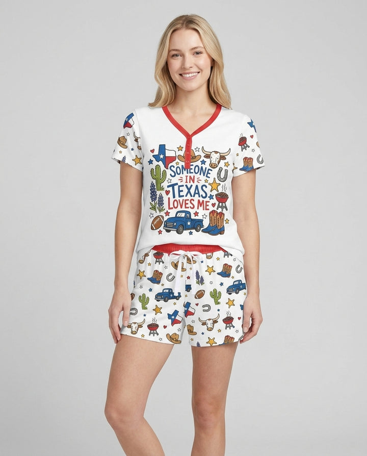 Someone in Texas Loves Me Bamboo Women Short Sleeve Short Pajama Set