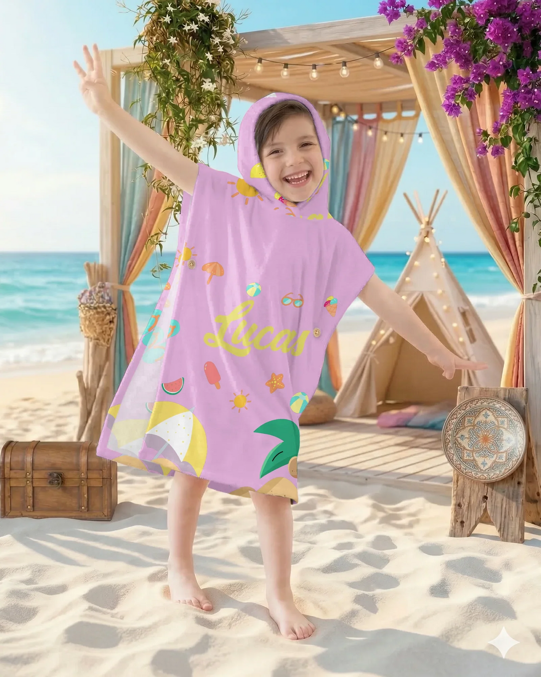 Personalised Fruits Palm Tree Marine Animals Bamboo Swim Poncho