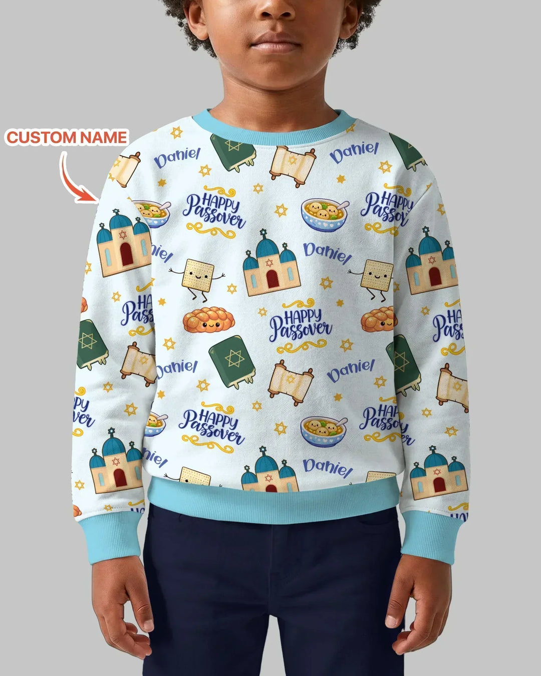 Benutzerdefinierter Name „Pesach Sameach“ Bambus-Rundhals-Sweatshirt