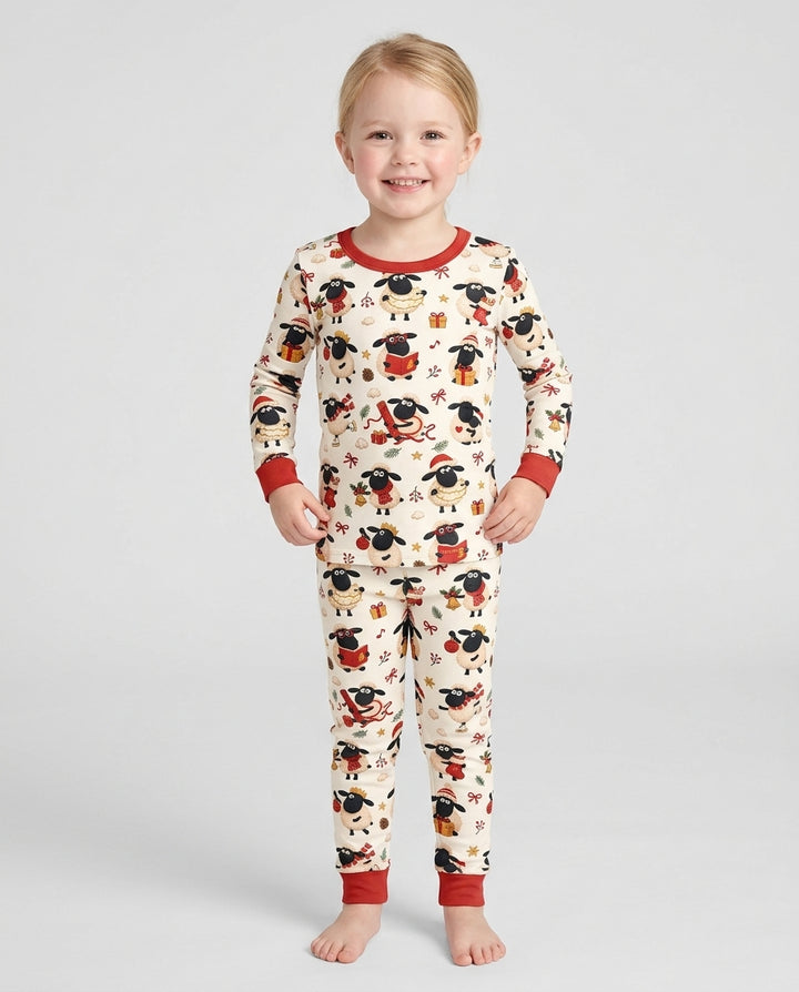 Festive Holiday Sheep Bamboo Two Piece Long Sleeve Pajama Set