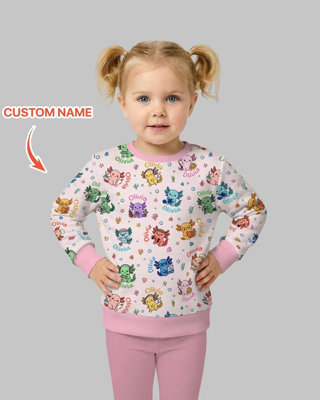 Benutzerdefinierter Name Süßer Hobby Axolotl Bambus Rundhals-Sweatshirt