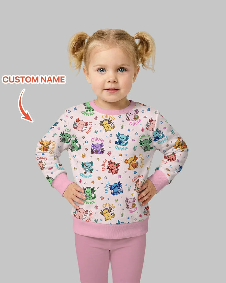 Benutzerdefinierter Name Süßer Hobby Axolotl Bambus Rundhals-Sweatshirt