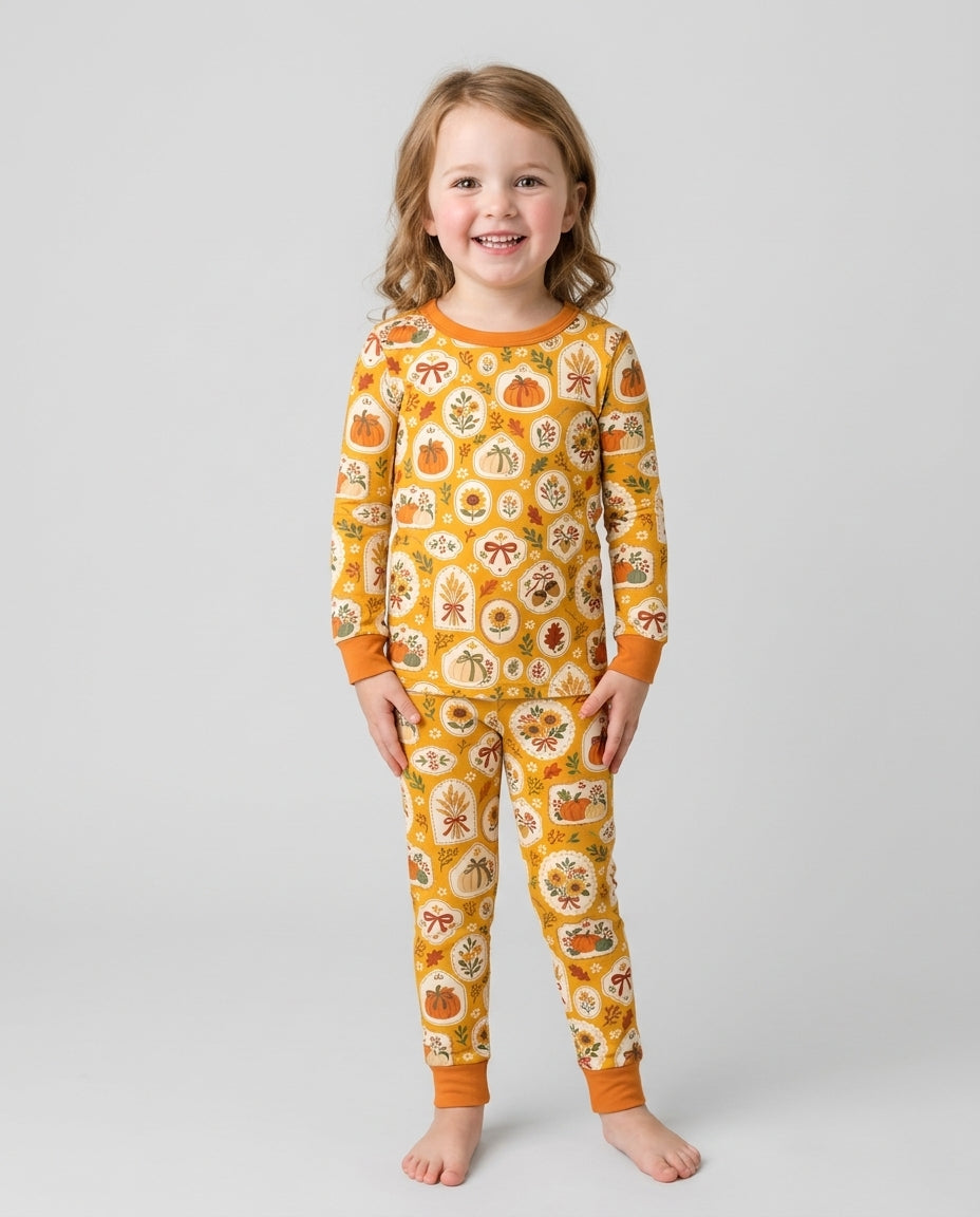 Warm Harvest Fall Bamboo Two Piece Long Sleeve Pajama Set