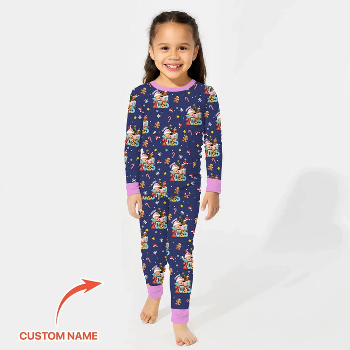 Custom Name Baby Girl's First Christmas Bamboo Two Piece Long Sleeve Pajama Set