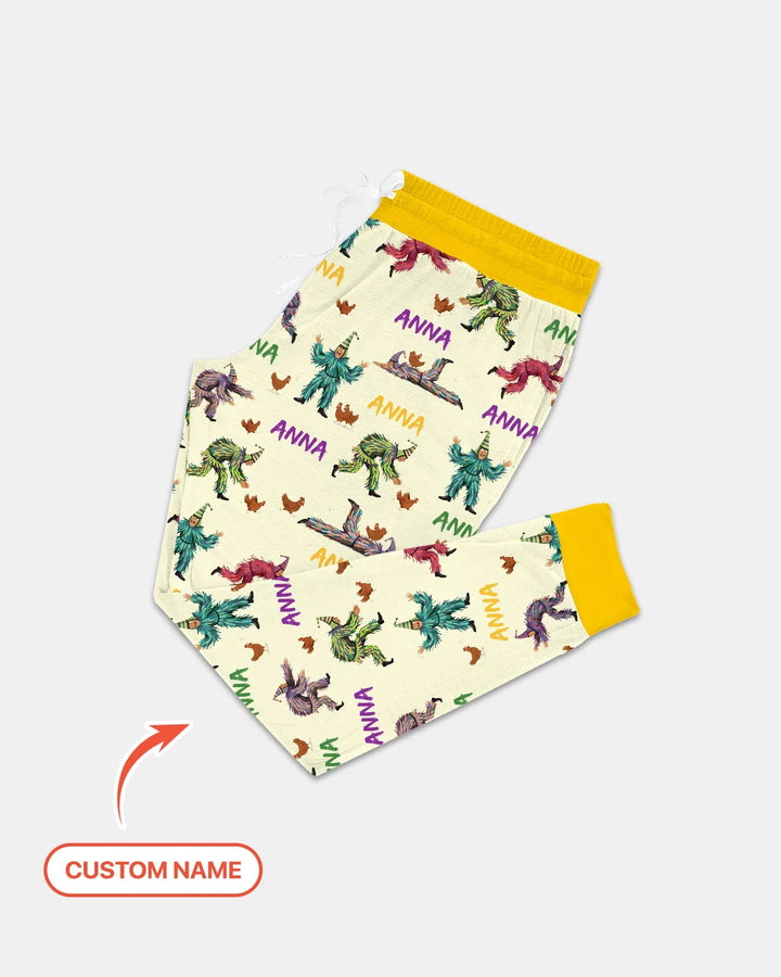 Personalisierter Name Mardi Gras Hühnerjagd Familie Passender Bambus Damen Pyjama-Set