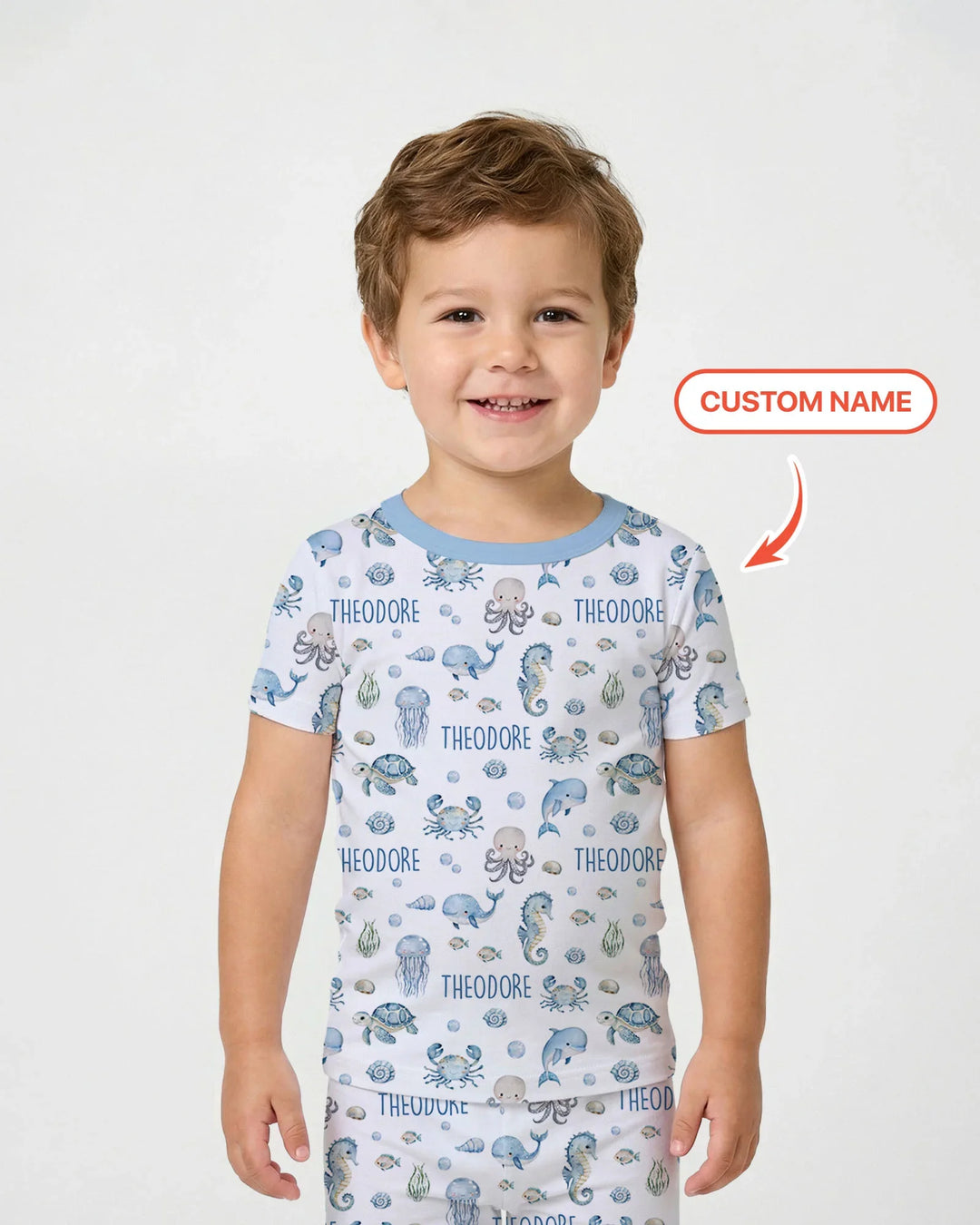 Custom Name Ocean Friends Bamboo Two Piece Short Sleeve Pajama Set
