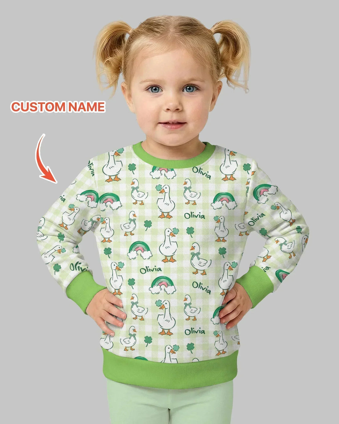 Personalisiertes Lucky Ducks Bambus Sweatshirt mit Rundhalsausschnitt
