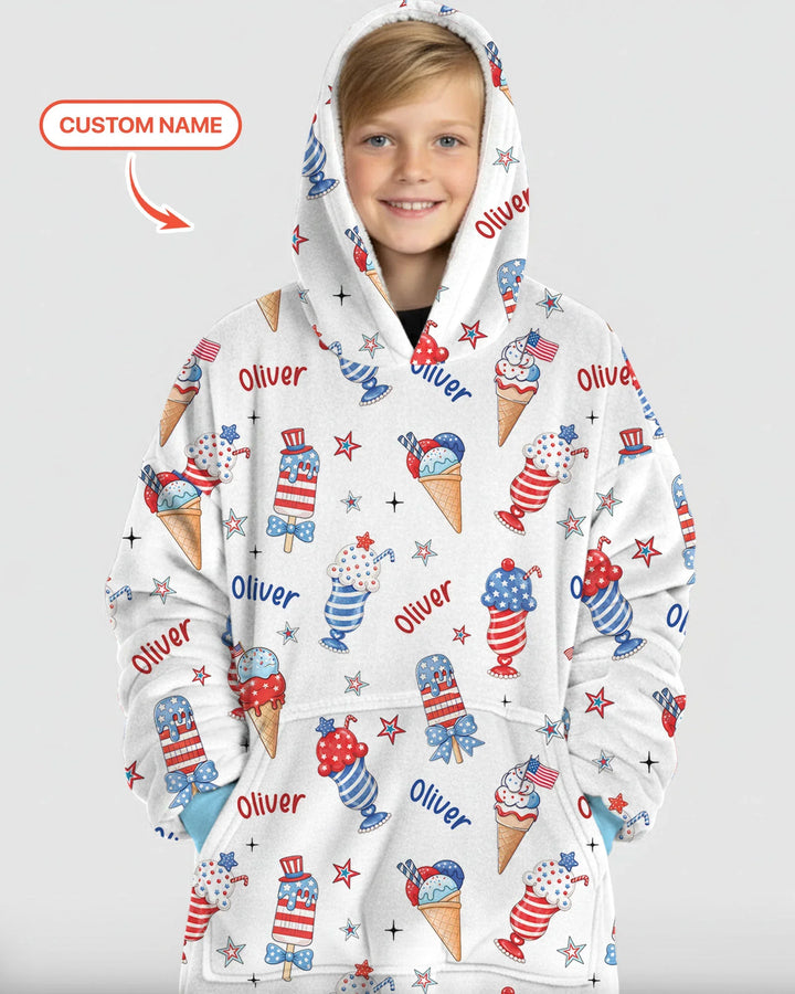 Personalisierte rot-weiß-Eiscreme-Bambusdecken-Hoodie